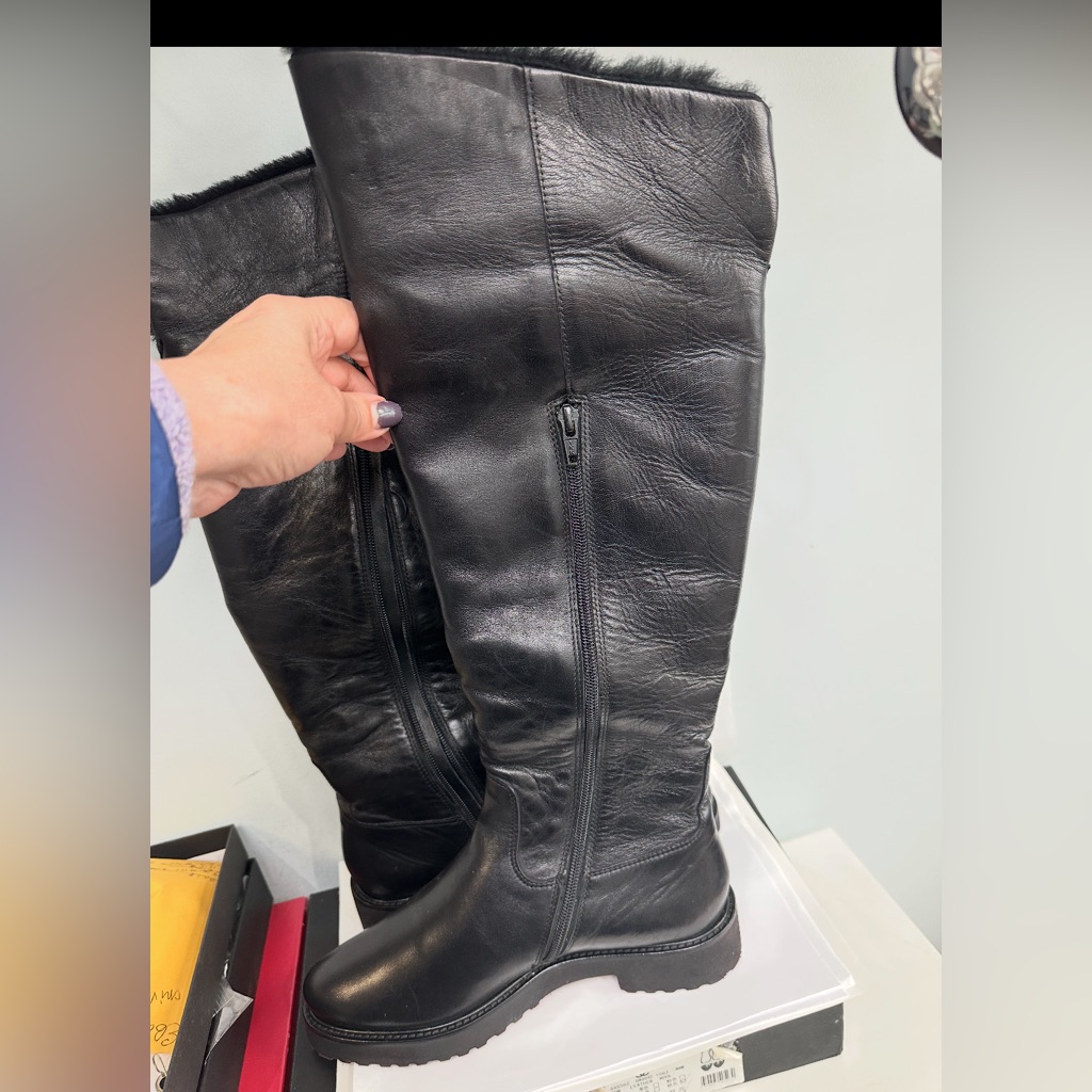 Luca Grossi Elegant Black Leather New Real Fur Moto Boots